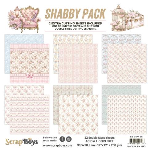 ScrapBoys - Designpapier "Shabby Pack" Paper Pack 12x12 Inch - 12 Bogen