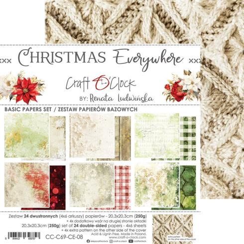 Craft OClock - Designpapier "Christmas Everywhere" Basic Paper Pack 8x8 Inch - 24 Bogen