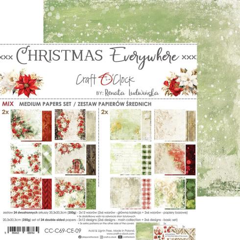 Craft OClock - Designpapier "Christmas Everywhere" Medium Paper Pack 8x8 Inch - 24 Bogen