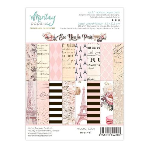 Mintay Papers - Designpapier "See You In Paris" Add-On Paper Pack 6x8 Inch - 24 Bogen