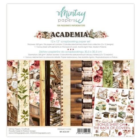 Mintay Papers - Designpapier "Academia" Scrapbooking Paper Pad 12x12 Inch - 12 Bogen