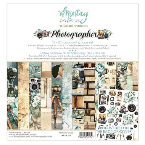 Mintay Papers - Designpapier "Photographer" Scrapbooking Paper Pad 12x12 Inch - 12 Bogen