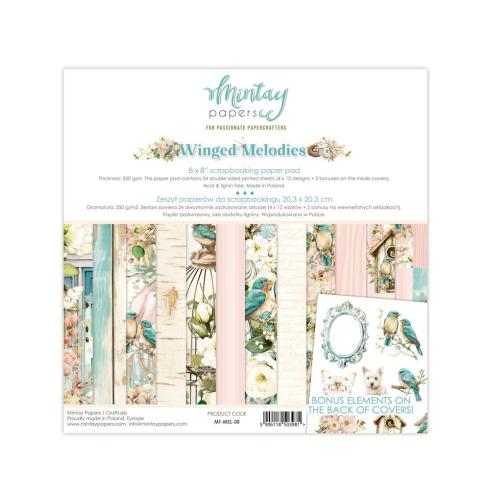 Mintay Papers - Designpapier "Winged Melodies" Scrapbooking Paper Pad 8x8 Inch - 24 Bogen