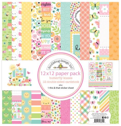 Doodlebug Design - Designpapier  "Butterfly Kisses " Paper Pack 12x12 Inch - 12 Bogen