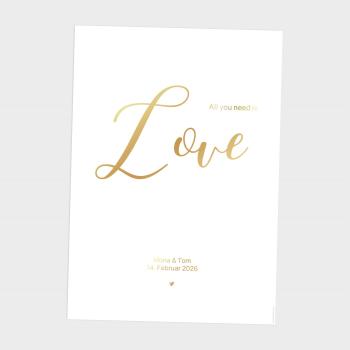 Metallicposter "All you need is love" | Goldposter | Familienposter | Personalisiertes Poster | Wanddeko