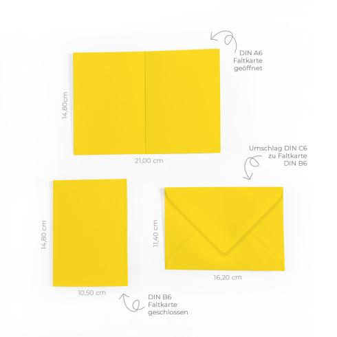 Faltkarte DIN A6 mit Briefumschlag DIN C6 in sonnengelb