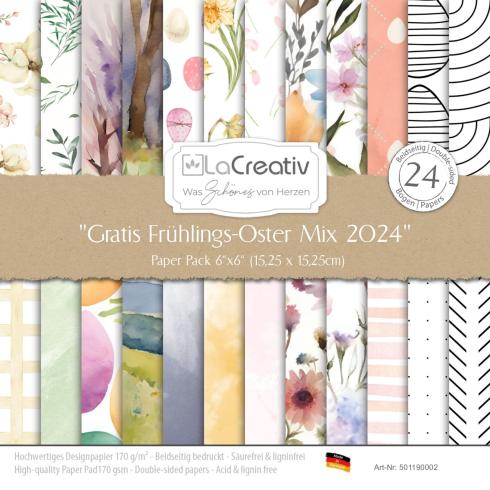 Gratis ab 80 € - LaCreativ - Designpapier "Frühlings-Oster Mix" Paper Pack 6x6" - 24 Bogen