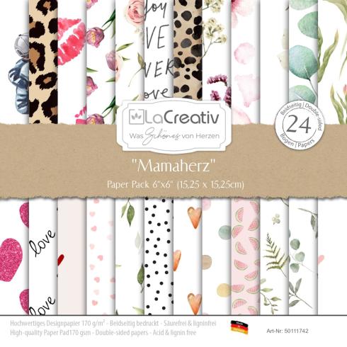 LaCreativ - Designpapier "Mamaherz" Paper Pack 6x6" - 24 Bogen