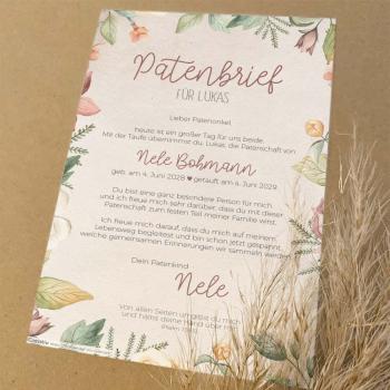 Patenbrief "Blumen" | Taufgeschenk | Taufe | Patengeschenk | personalisiert