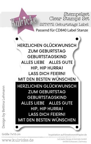 Kulricke Stempelset "Geburtstags Label" Clear Stamp