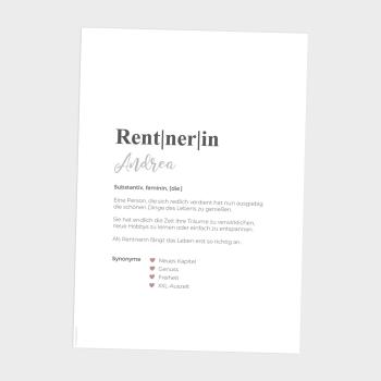 Definitionsposter "Rentnerin 1" | Geschenkidee | Personalisiert  | individuelles Bild | Wörterbuch