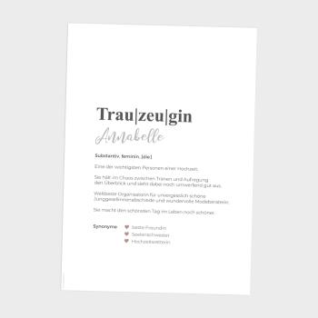 Definitionsposter "Trauzeugin 1 | Geschenkidee | Personalisiert  | individuelles Bild | Wörterbuch