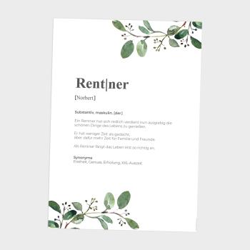 Definitionsposter "Rentner 2" | Geschenkidee | Personalisiert  | individuelles Bild | Wörterbuch