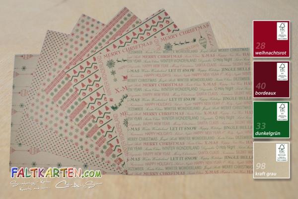 Designpapier 12x12" 170gr "Winter Wonderland" in rot/grün | kraft grau