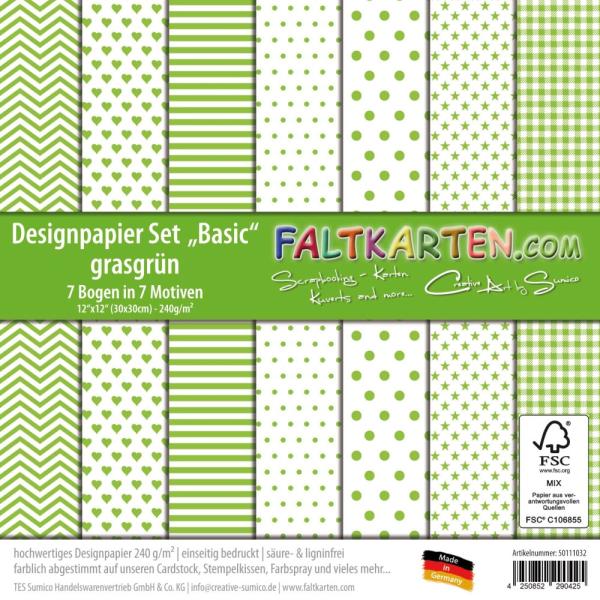 Designpapier 12"x12" 170gr "Basic Set" in grasgrün