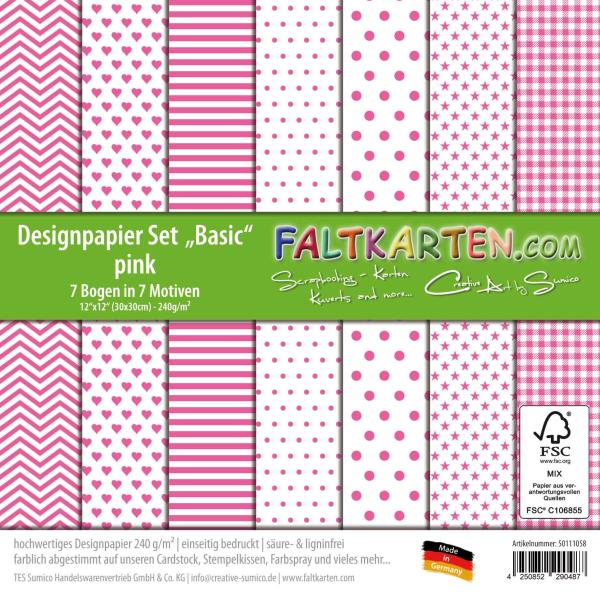 Designpapier 12"x12" 170gr "Basic Set" in pink