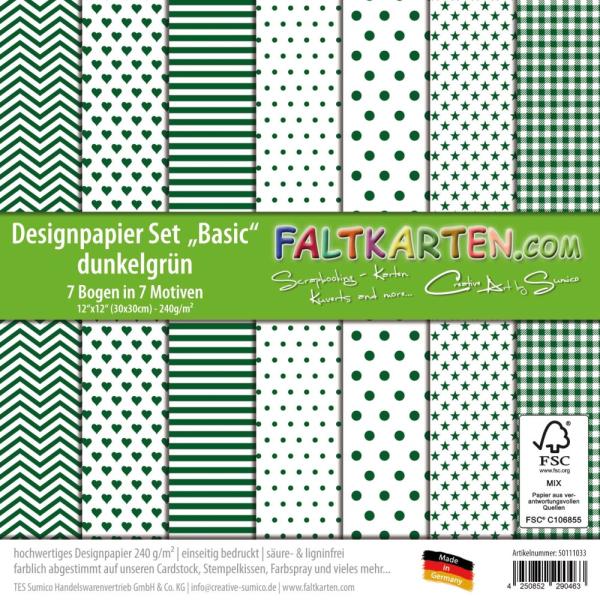 Designpapier 12"x12" 170gr "Basic Set" in dunkelgrün