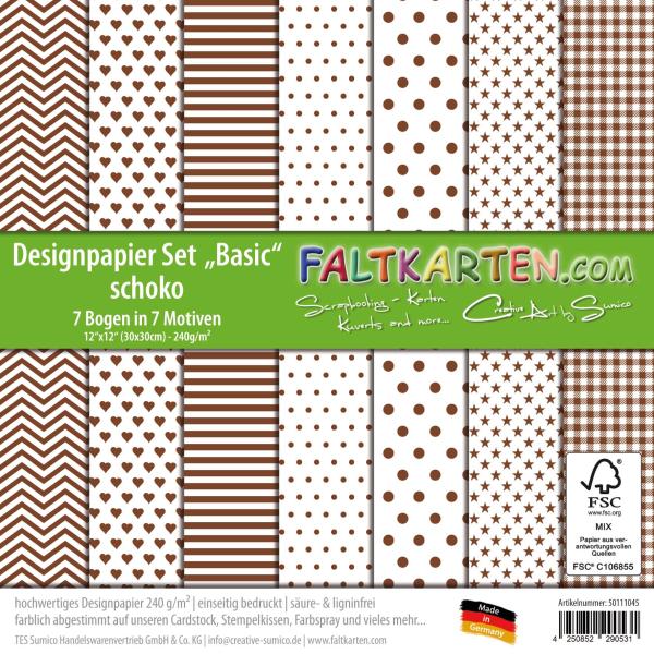 Designpapier 12"x12" 170gr "Basic Set" in schoko