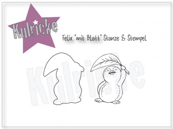 Kulricke Stempel & Stanzenset "Pinguin Felix mit Blatt"