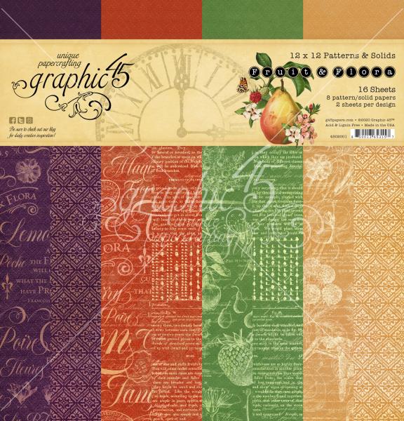 Graphic 45 "Fruit & Flora" 12x12" Patterns & Solid Pad