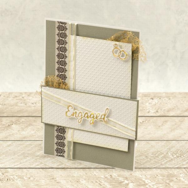 Couture Creations Cut, Foil & Emboss Die "Engaged Sentiment & Rings Mini"