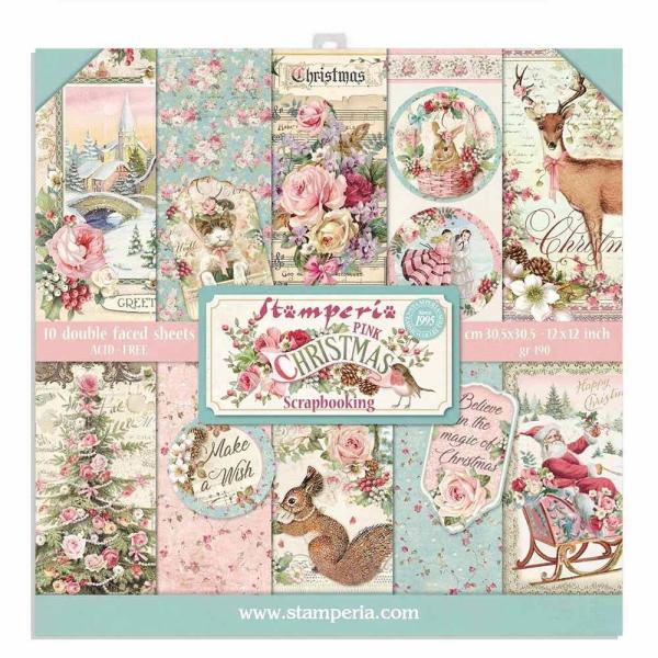 Stamperia "Pink Christmas" 12x12" Paper Pack - Cardstock