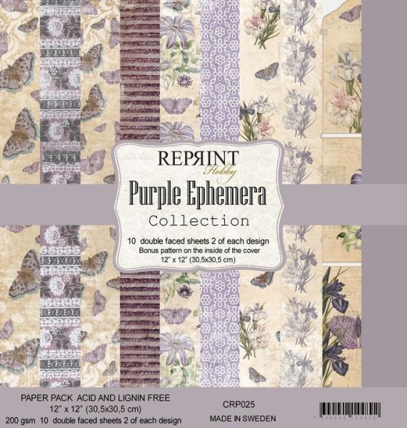 Reprint Purple Ephemera Collection 12x12 Inch Paper Pack 