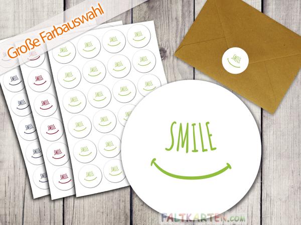 Aufkleber - Sticker 24 Stück "Smile" 4cm ø Farbauswahl