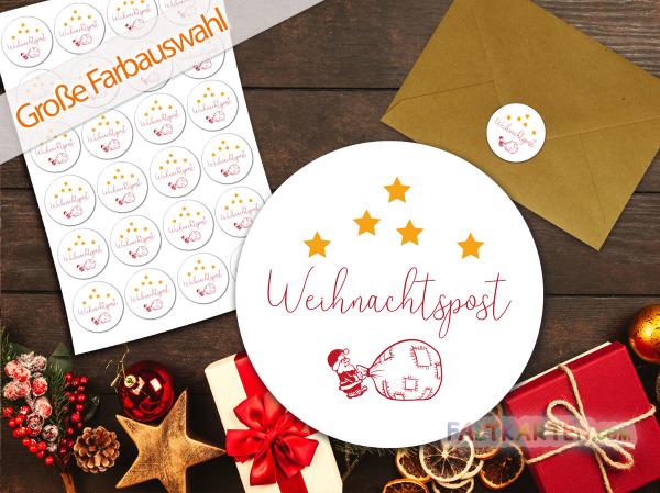 Aufkleber - Sticker 24 Stück "Weihnachtspost" 4cm ø Farbauswahl