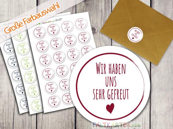 Aufkleber - Sticker 24 Stück "Haben uns gefreut" 4cm ø Farbauswahl