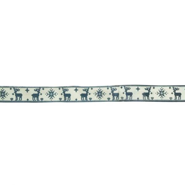 Vaessen Motivband 15mm "Reindeer-Snowflake Grau/Weiss" 2m