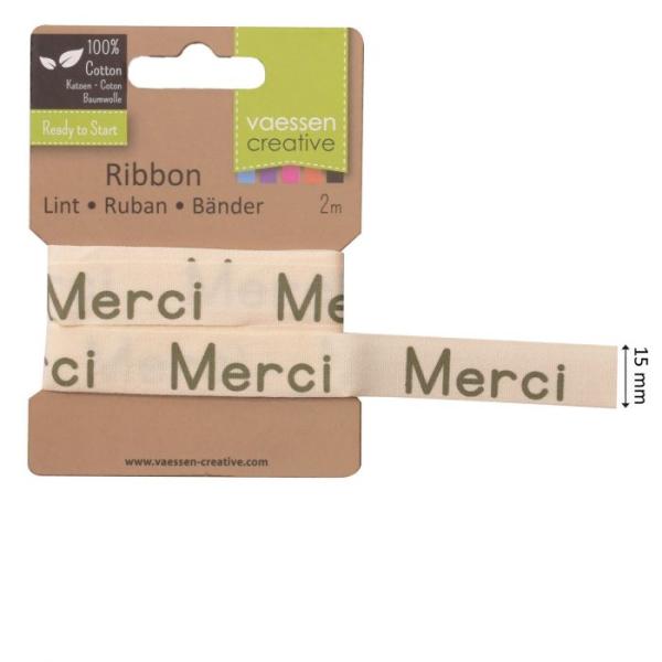 Vaessen Motivband/Text 15mm "Merci" 2m