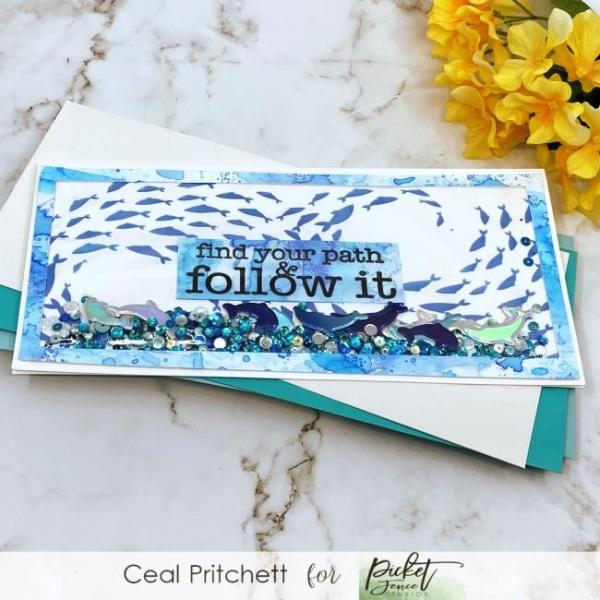 Picket Fence Studios Slim Line Fish for Infinity 4x10 Inch Stencil - Schablone