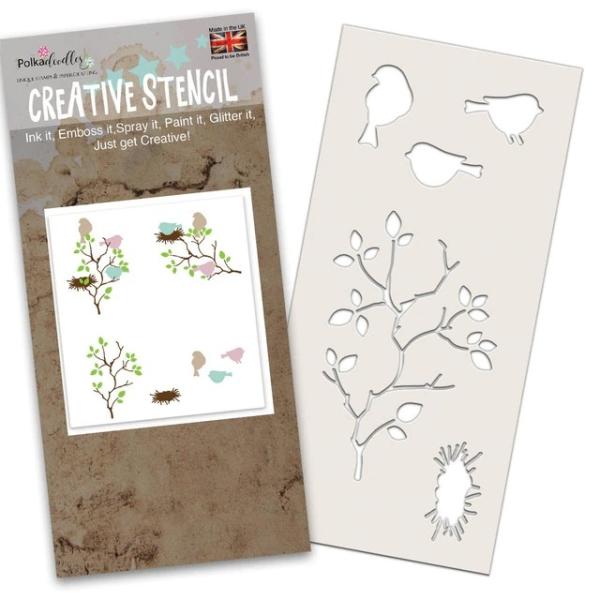 Polkadoodles Stencil Bird in the Bush - Schablone  (PD8133)