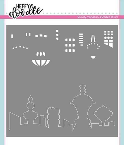 Heffy Doodle Futuristic Skyline  Stencil - Schablone