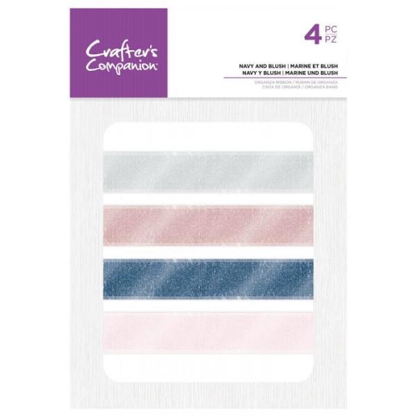 Crafters Companion - Assorted Organza Ribbon Navy and Blush - Bänder