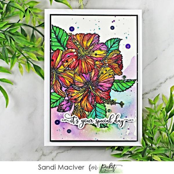 Picket Fence Studios Tropical Hibiscus Bouquet Clear Stamps 