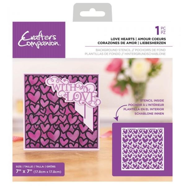 Crafters Companion -Love Hearts Background  - Stencil - Schablone