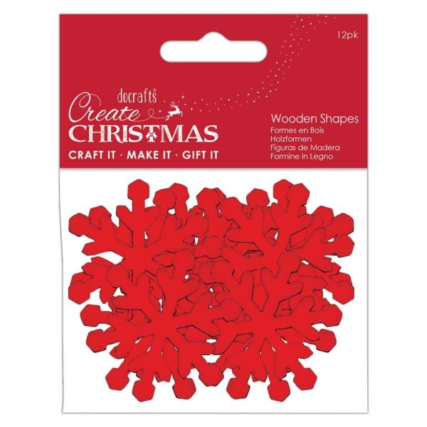 Papermania "Create Christmas Wooden Shapes Snowflakes Red" (12Stk) Holzteile