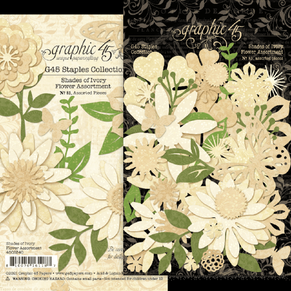 Graphic 45 "Flower Assortment Shades of Ivory" Chipboard - Sticker