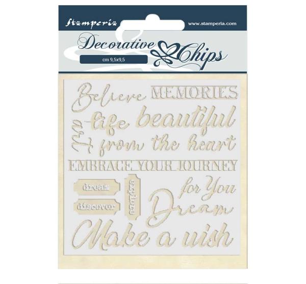 Stamperia " Atelier des Arts Quotes" Decorative Chips - Holzmotive