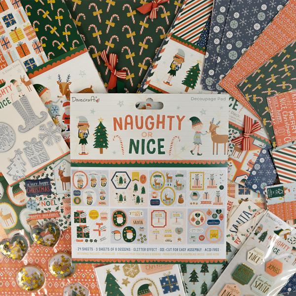 Dovecraft Paper Decoupage Pad  "Naughty or Nice" 8x8"