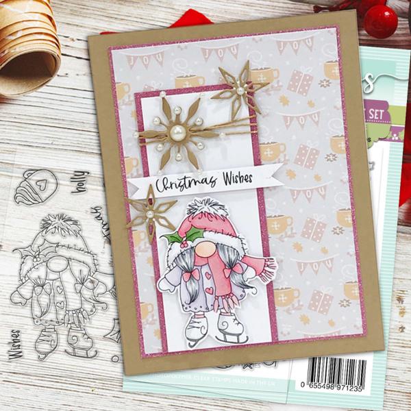 Polkadoodles Stempel "Gnome Jolly Holly Wishes" Clear Stamp-Set