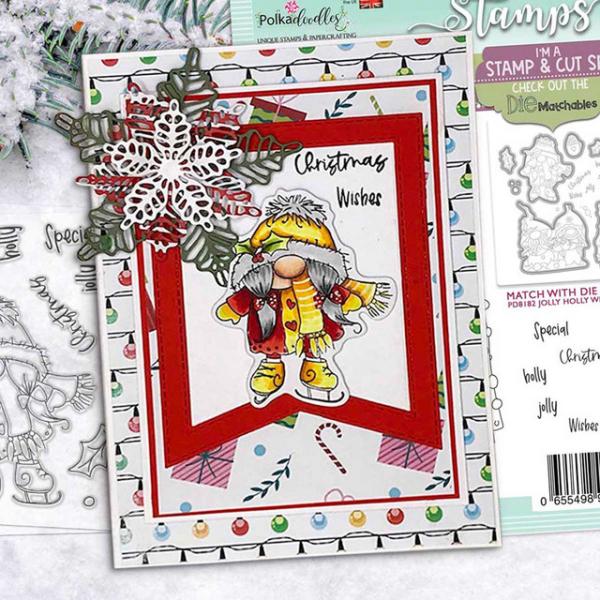 Polkadoodles Stempel "Gnome Jolly Holly Wishes" Clear Stamp-Set