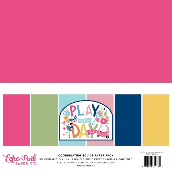 Echo Park "Play All Day Girl" 12x12" Coordinating Solids Paper - Cardstock