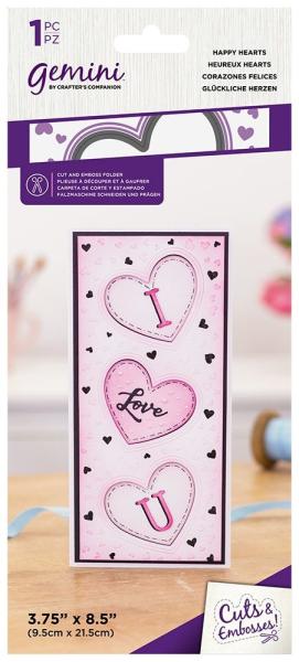 Gemini Happy Hearts Cut and Emboss Folder - Schneide- und Prägeschablone - 