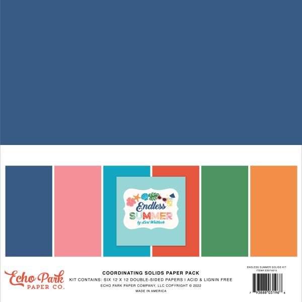 Echo Park "Endless Summer" 12x12" Coordinating Solids Paper - Cardstock