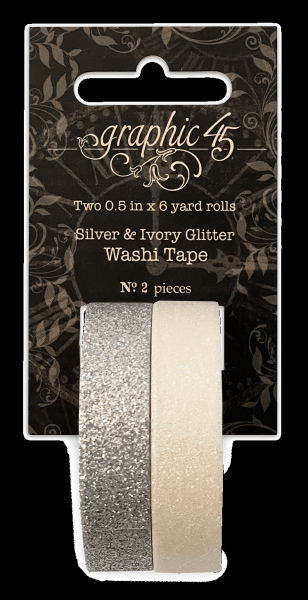 Graphic 45 "Silver & Ivory Glitter Washi Tape"