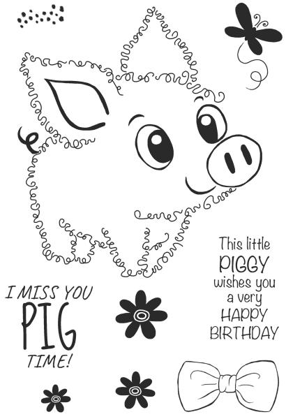 Woodware Fuzzie Friends Pablo The Pig   Clear Stamps - Stempel 