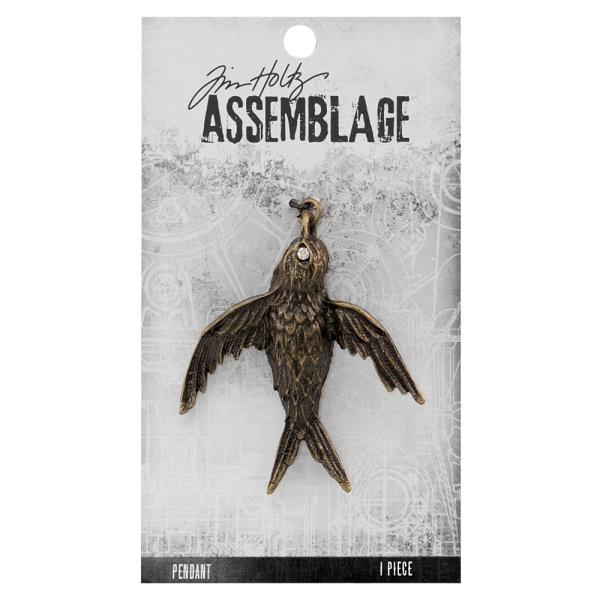 Tim Holtz - Idea Ology " Assemblage Pendant Bird" - Metall Charms Vogel mit Strass